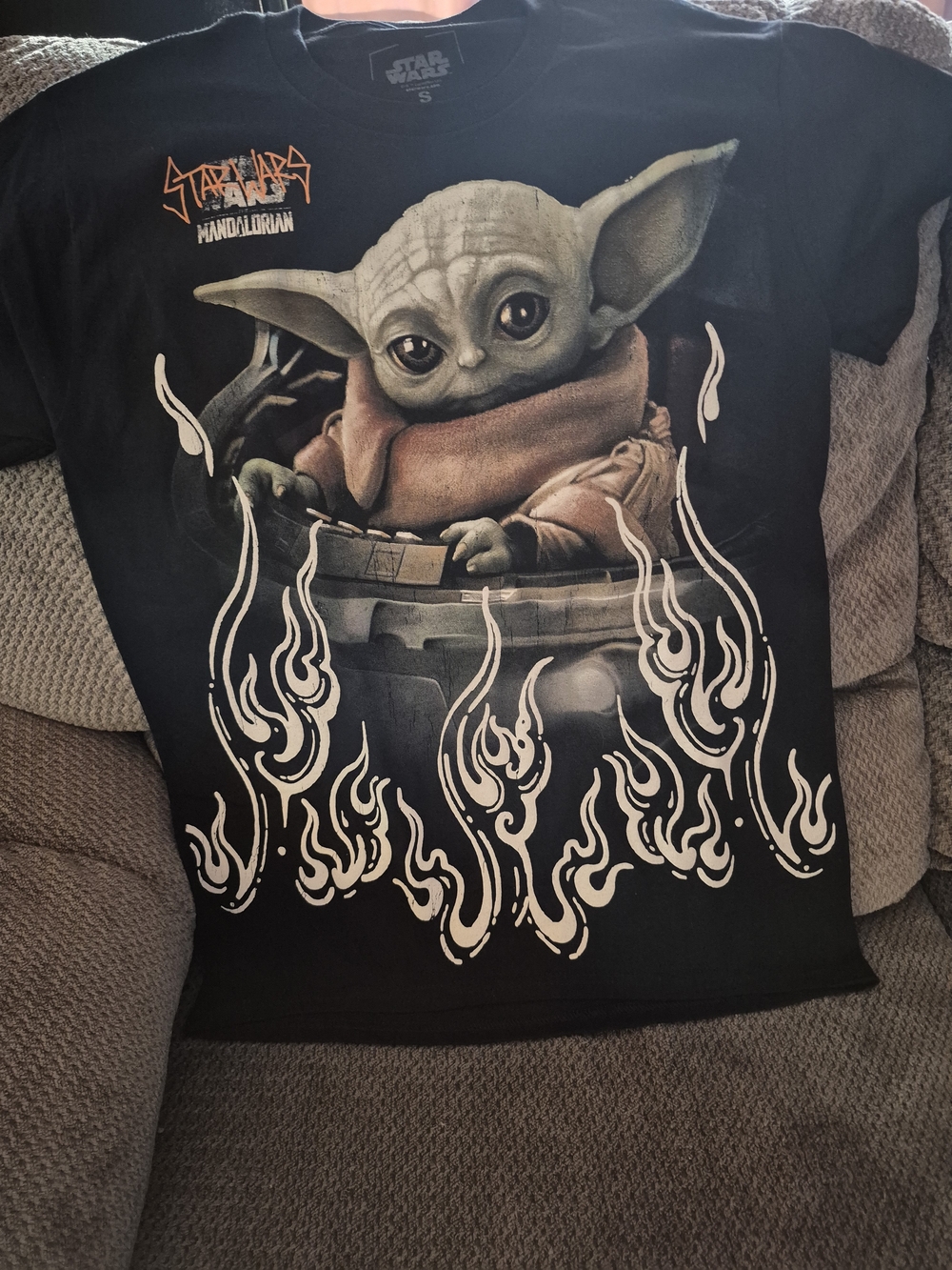 Star Wars Black Men's T-Shirt S Crew Neck Short Sleeve Grogu Graphic Logo